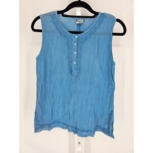 Vtg Geeta Womens Free Size Sleeveless Blouse 100% Cotton Light Blue Boho